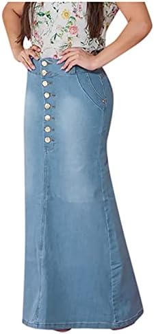 Yig 1210 נשים ג 'ינס חצאיות ארוכות מזדמנת בכיס הקדמי כפתור שטף קו חצאיות אומן ג' ין חצאית מקסי